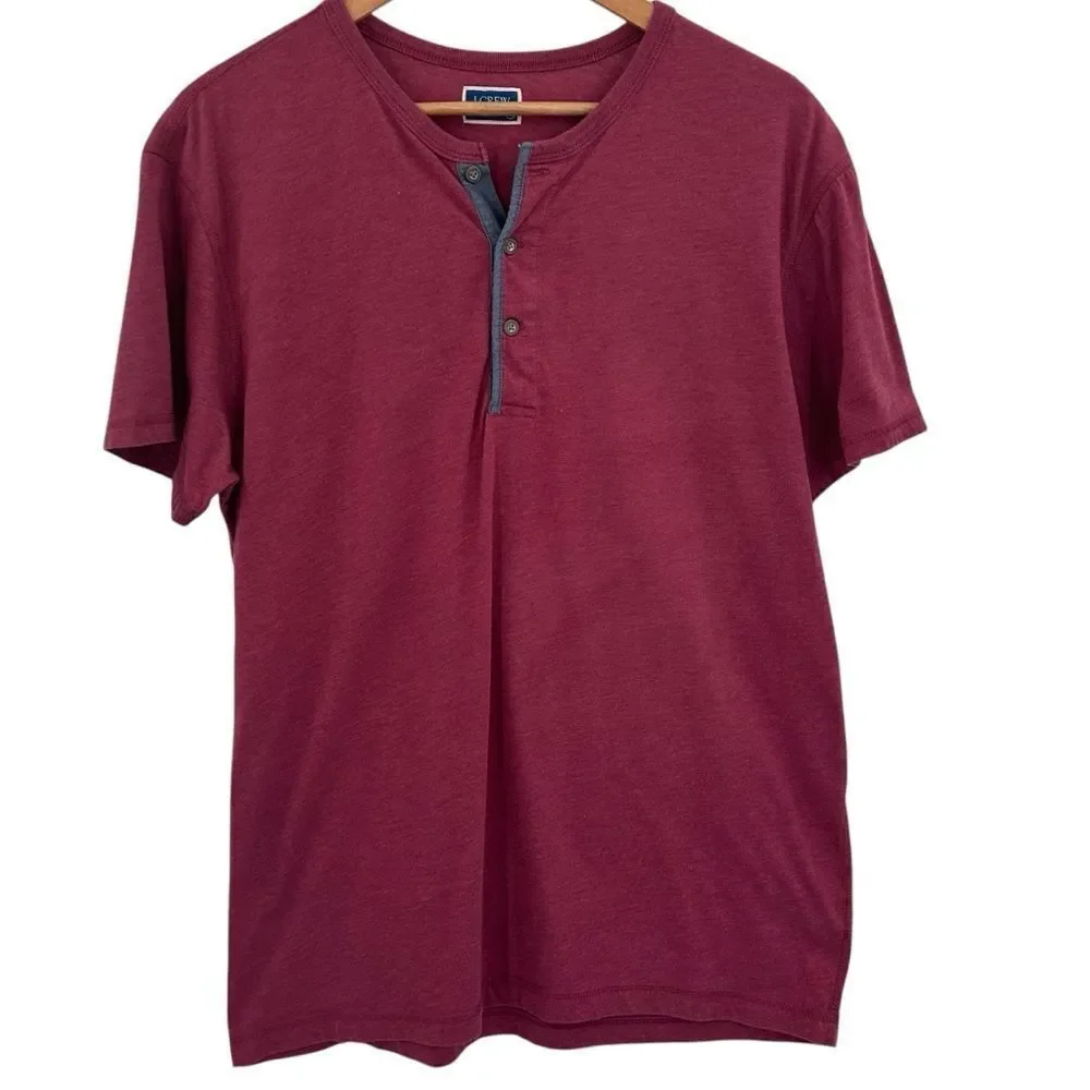 J. Crew fitted Henley style washed red tee shirt men’s size xlarge